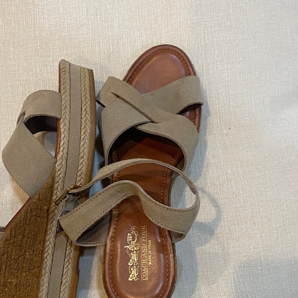 Coach and Four Shoes - Gold buckled wedge coach and four suede sandals .. like new very comfortable